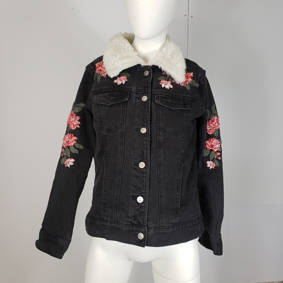 PacSun Fur Black Denim Jacket - Picture 1 of 9